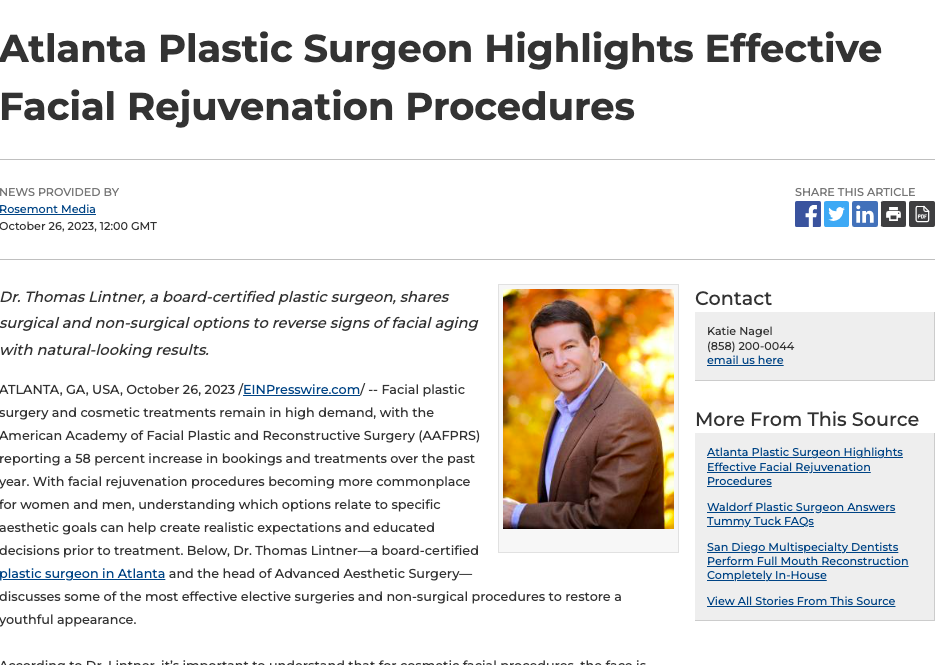 Advanced Aesthetic Surgery Thomas B Lintner Md Atlanta Plastic Surgeon on Facial Rejuvenation Procedures